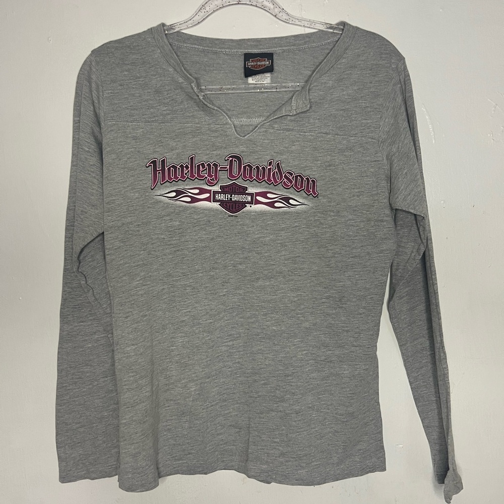 Harley-Davidson Gray Long Sleeve Women's Top vintage Y2K